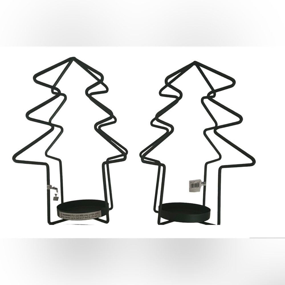 NWT set of 2 green Christmas tree metal candle holder